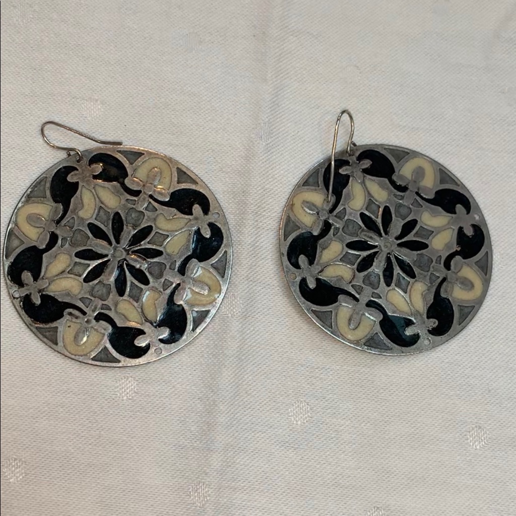 Black White And Silver Statement Earrings 15$